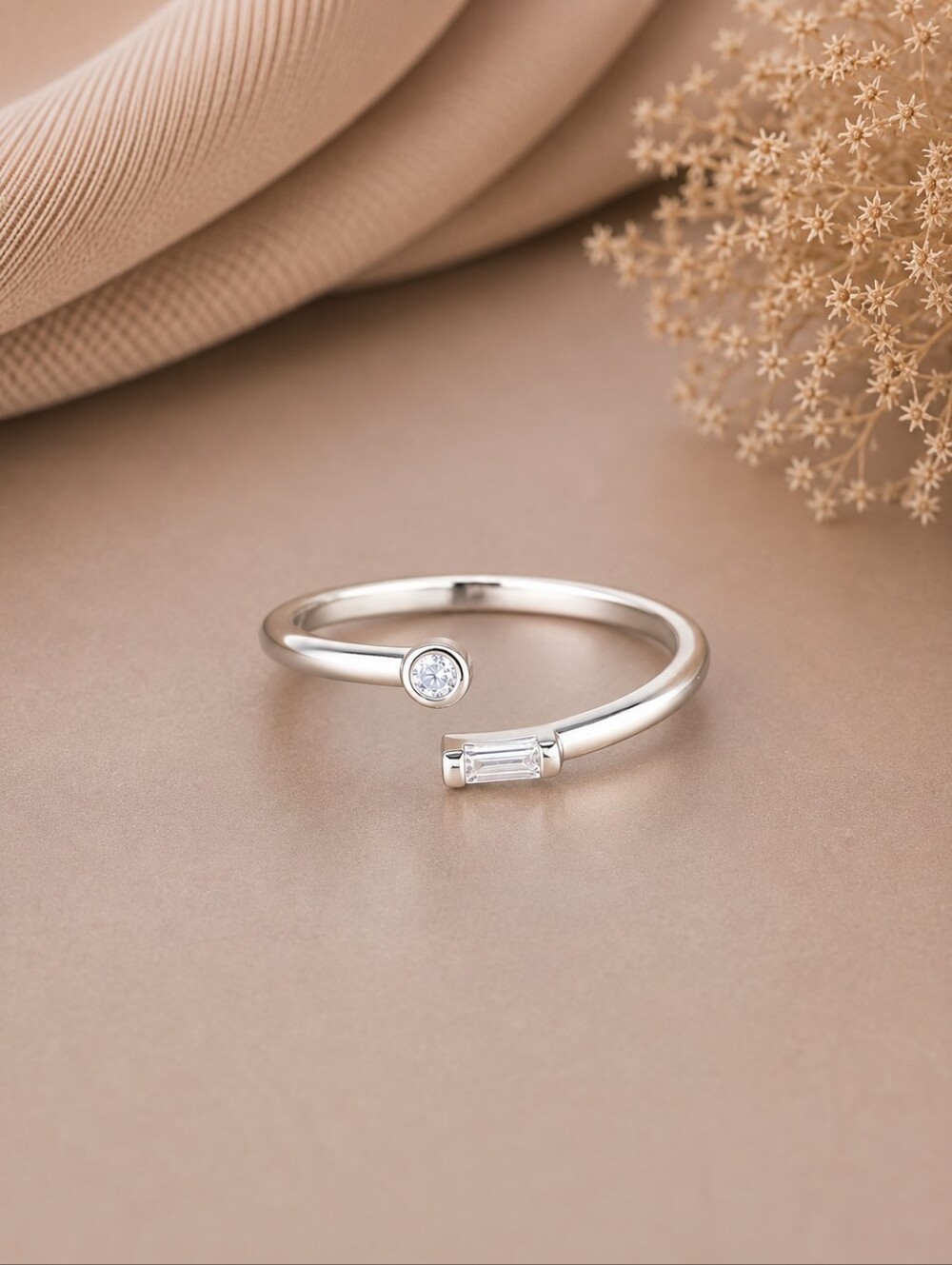 Silver Adjustable Ring with Clear Stones